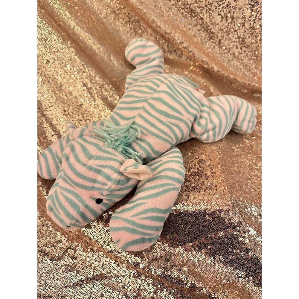 Vtg Ty Beanie Pillow Pal Zulu Zebra Plush Stuffed Animal Pink Green 13" 1995 P9